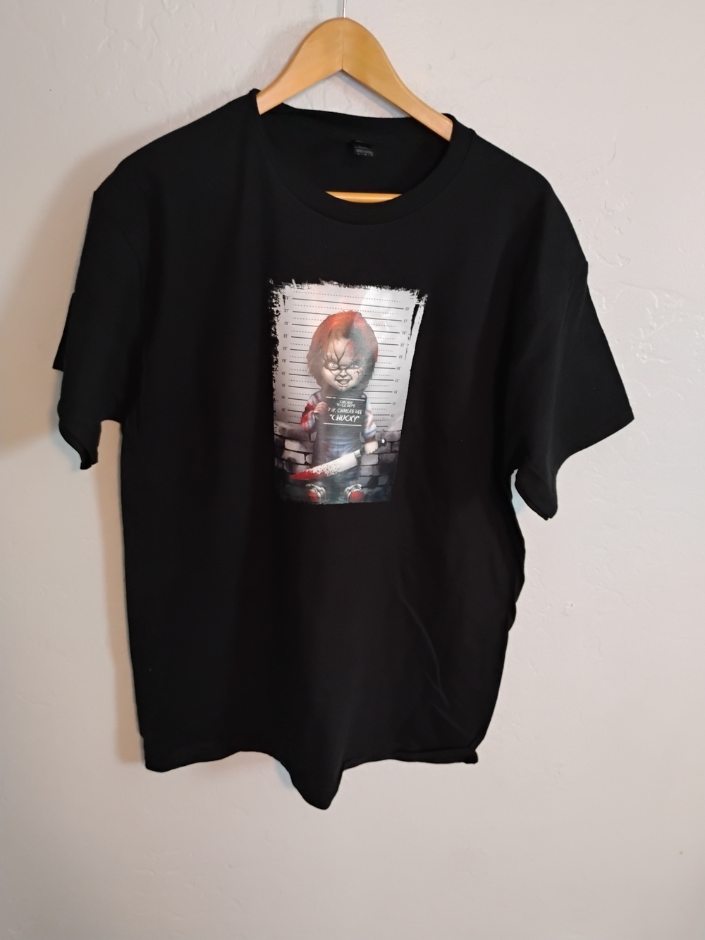 Gildan Heavy Cotton Mens Black Chucky V nraphic T-Shirt Short Sleeve Crew Neck L